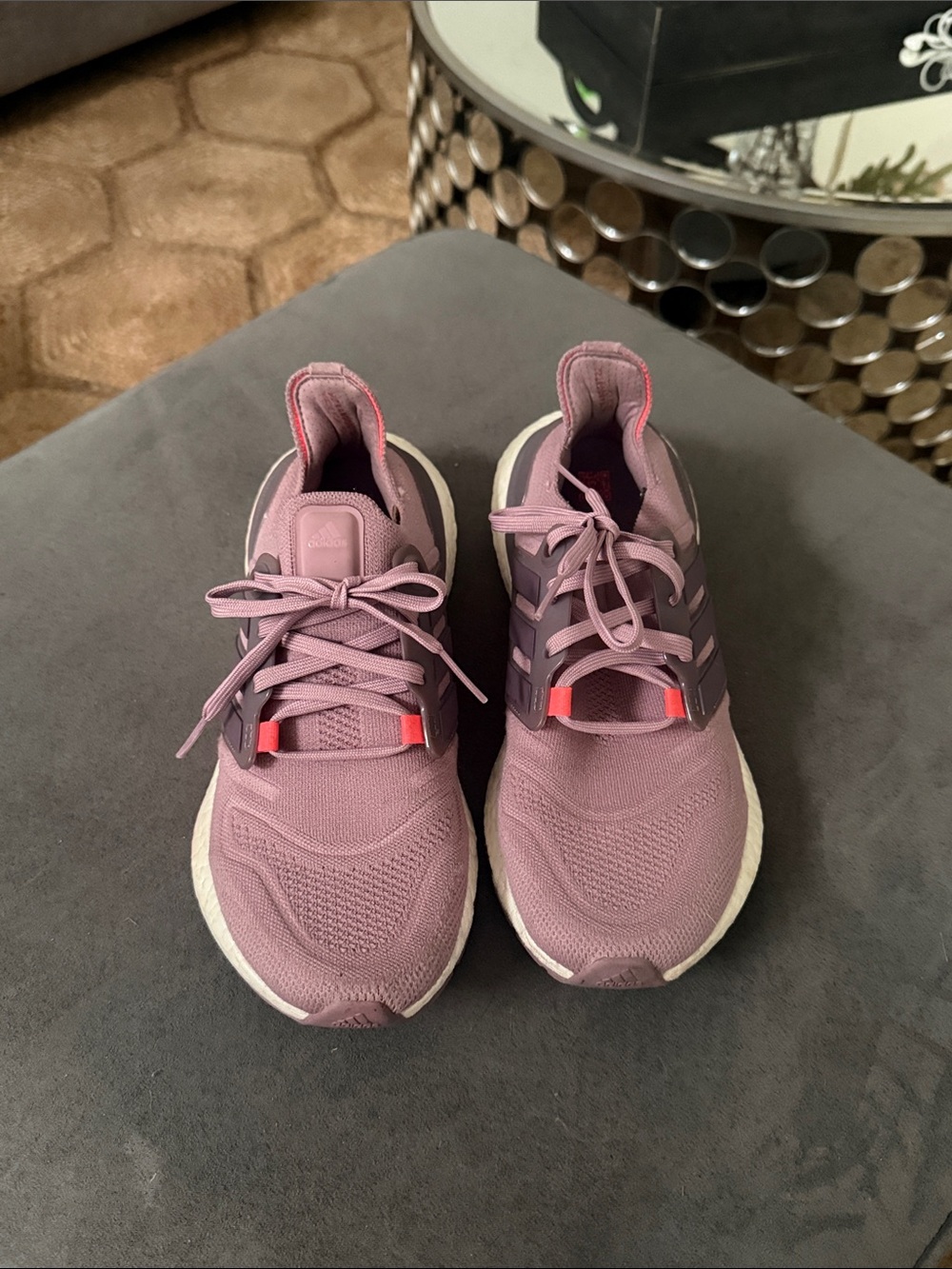 adidas Women's Mauve Knit Sneakers with Pink Coral Accents